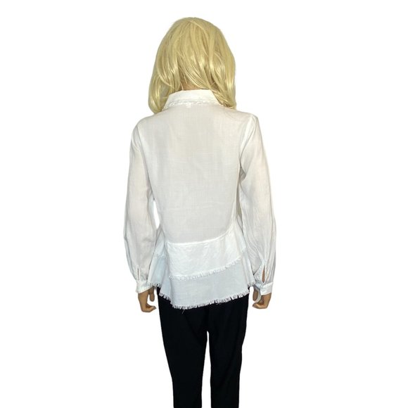 Anthropologie Cloth & Stone White Tiered Frayed Peplum Blouse Tunic Small - Picture 6 of 11